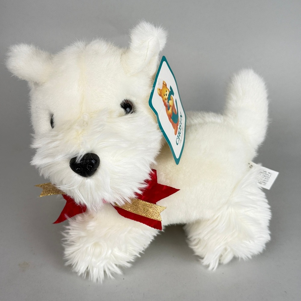 Chosun Westie Dog Plush Toy White West Highland Terrier Stuffed Animal Red Bow
